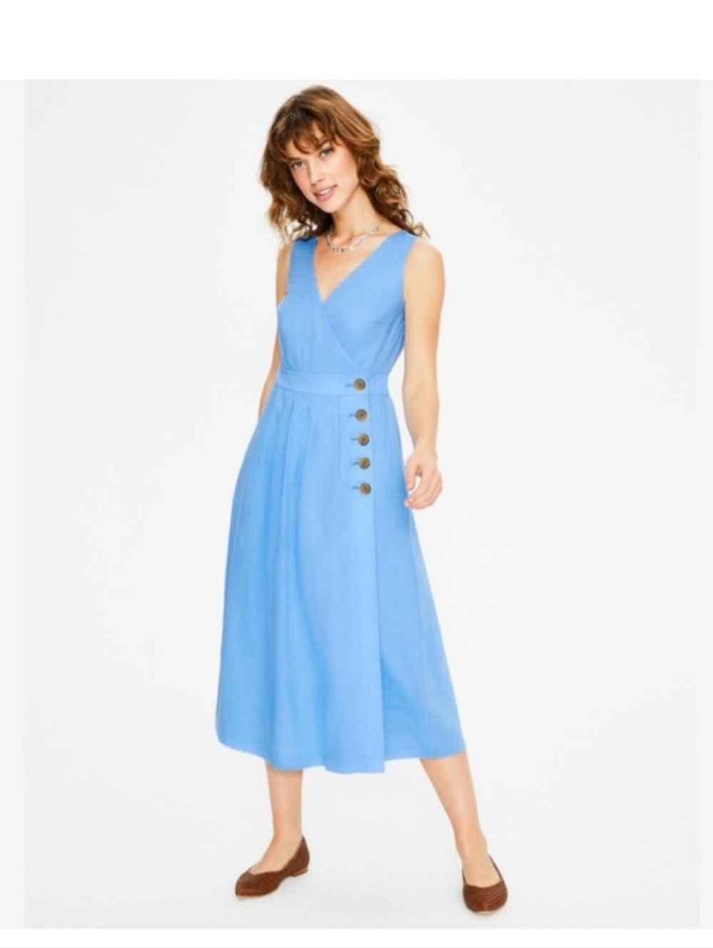 Boden Sleeveless V-Neck Midi Dress in Light Blue